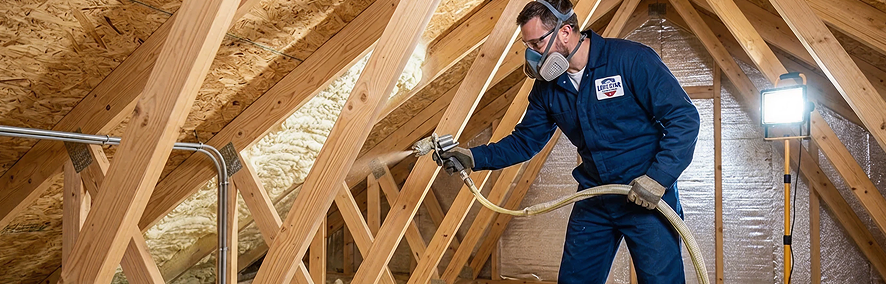 Blown-in insulation being installed in a clean attic