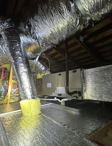 Sealed and insulated ducts with radiant barrier in a Bay Area crawl space